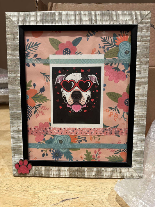 Dog card framed, floral